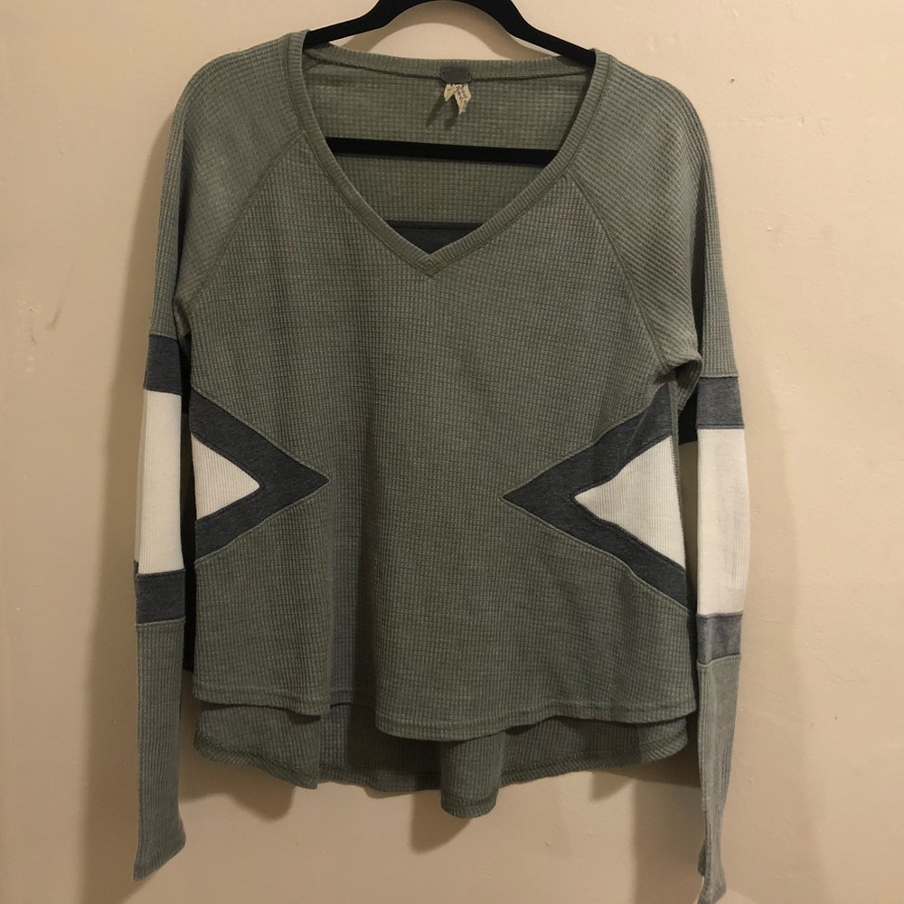 Green Free People Waffle Knit Shirt